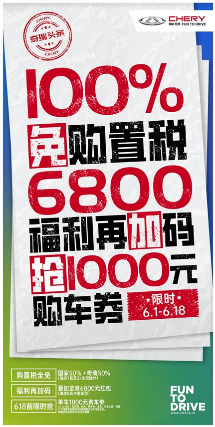 重大利好来袭！国家减征600亿元奇瑞再加码购置税全免